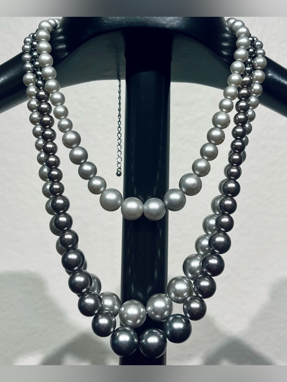 Vintage Multi-Strand Two-Tone Silver and Gray Pearl Necklace